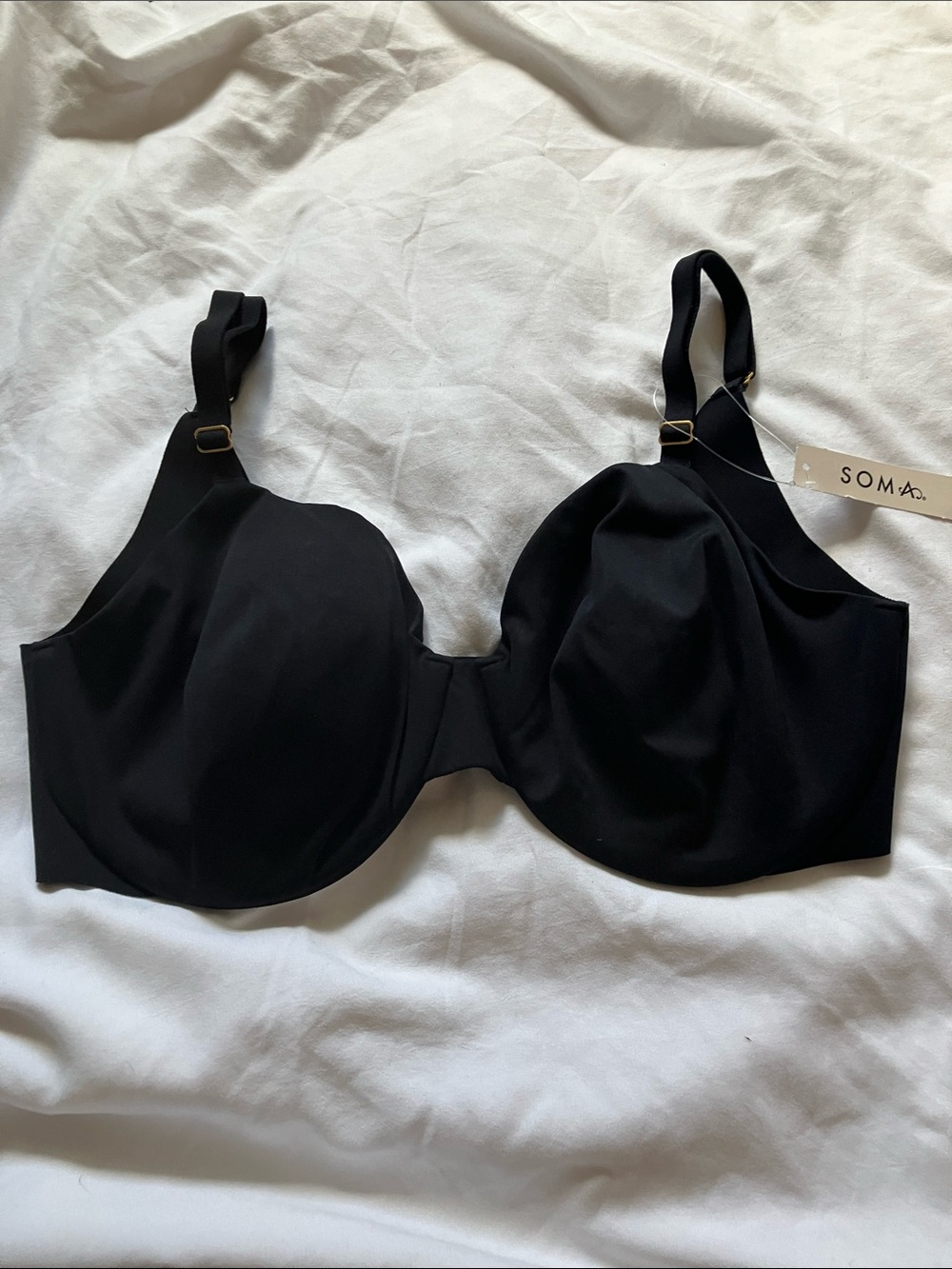 Soma: Black Smooth Unloned Perfect Coverage Underwire Bra- 34DD